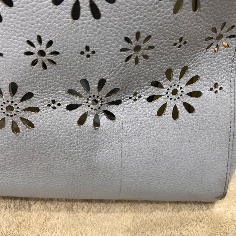 kate spade light blue floral cutout tote with gold interior shine - Picture 3 of 5